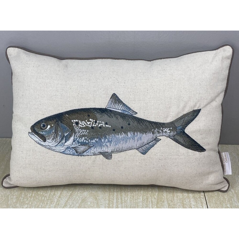 THE ROYAL STANDARD Throw Pillow  Embroidered Fish